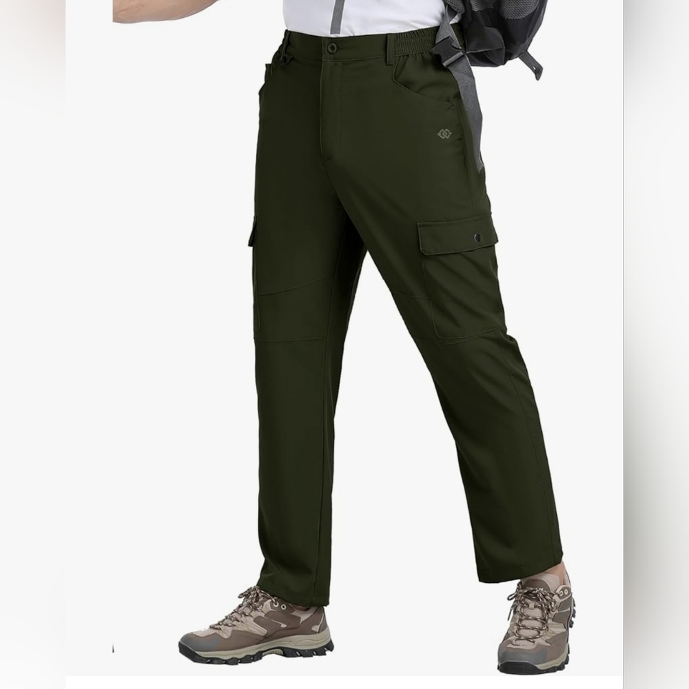 MoFiz Men’s Lightweight Hiking Pants XXL, Army Green, Elastic Waist, Water-Resis